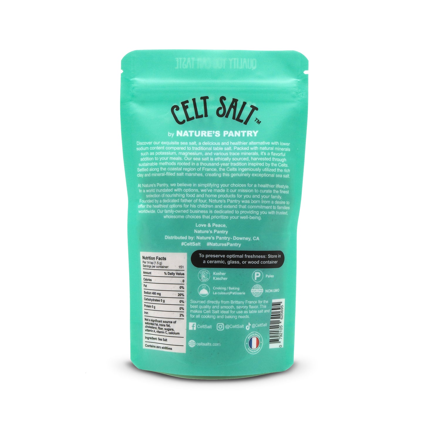 Celtic Sea Salt- Coarse Light Grey Resealable Bag, Organic, 82 minerals, Celt Salt by Nature's Pantry (available in 1/2 lb and 1 lb)