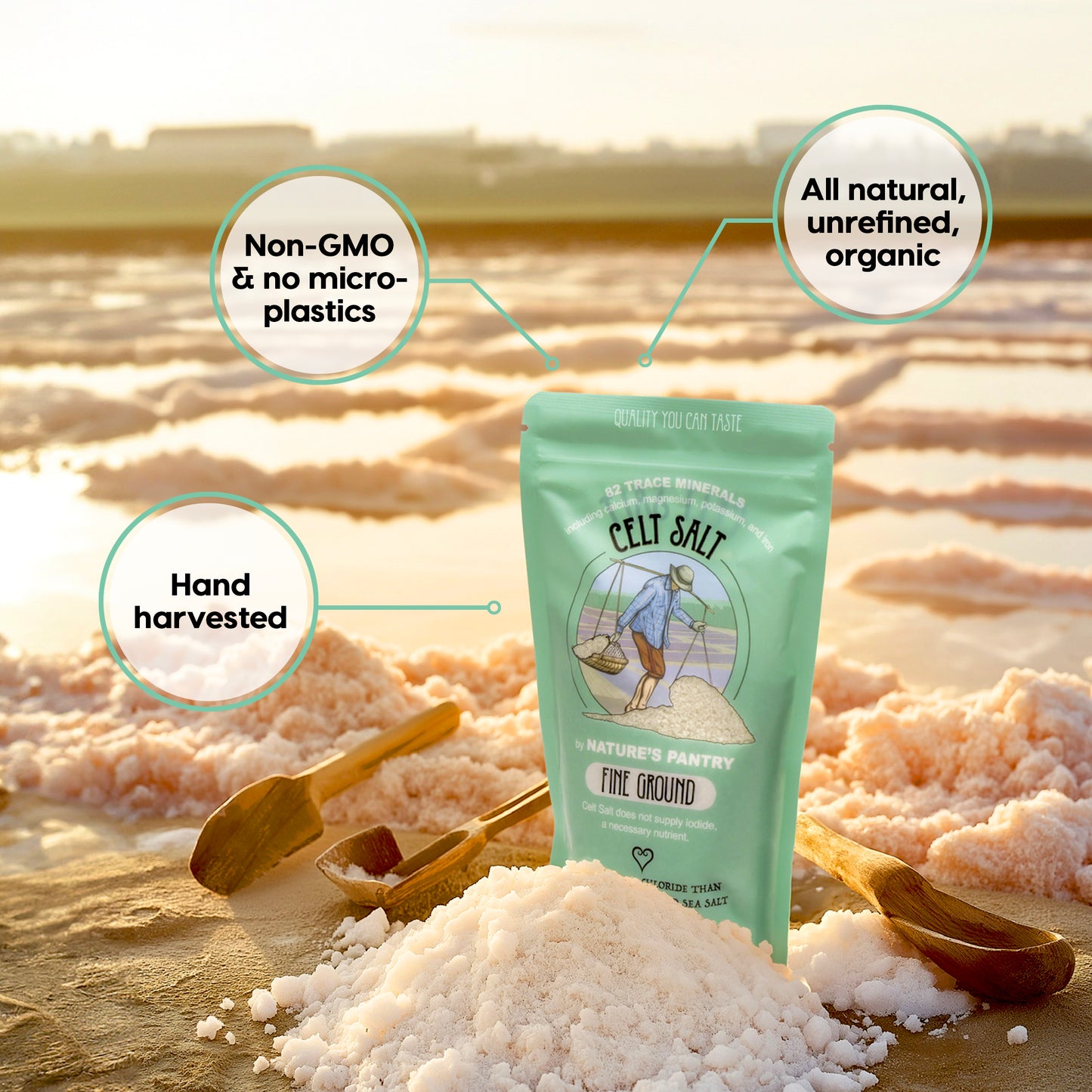 Celtic Sea Salt- Fine Ground Resealable Bag, Organic, 82 minerals, Celt Salt By Nature's Pantry (available in 1/2 lb and 1 lb)