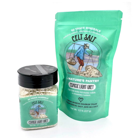 Celtic Sea Salt- Coarse Light Grey- 1/2 lb (8oz) Resealable Bag + 8 oz Shaker