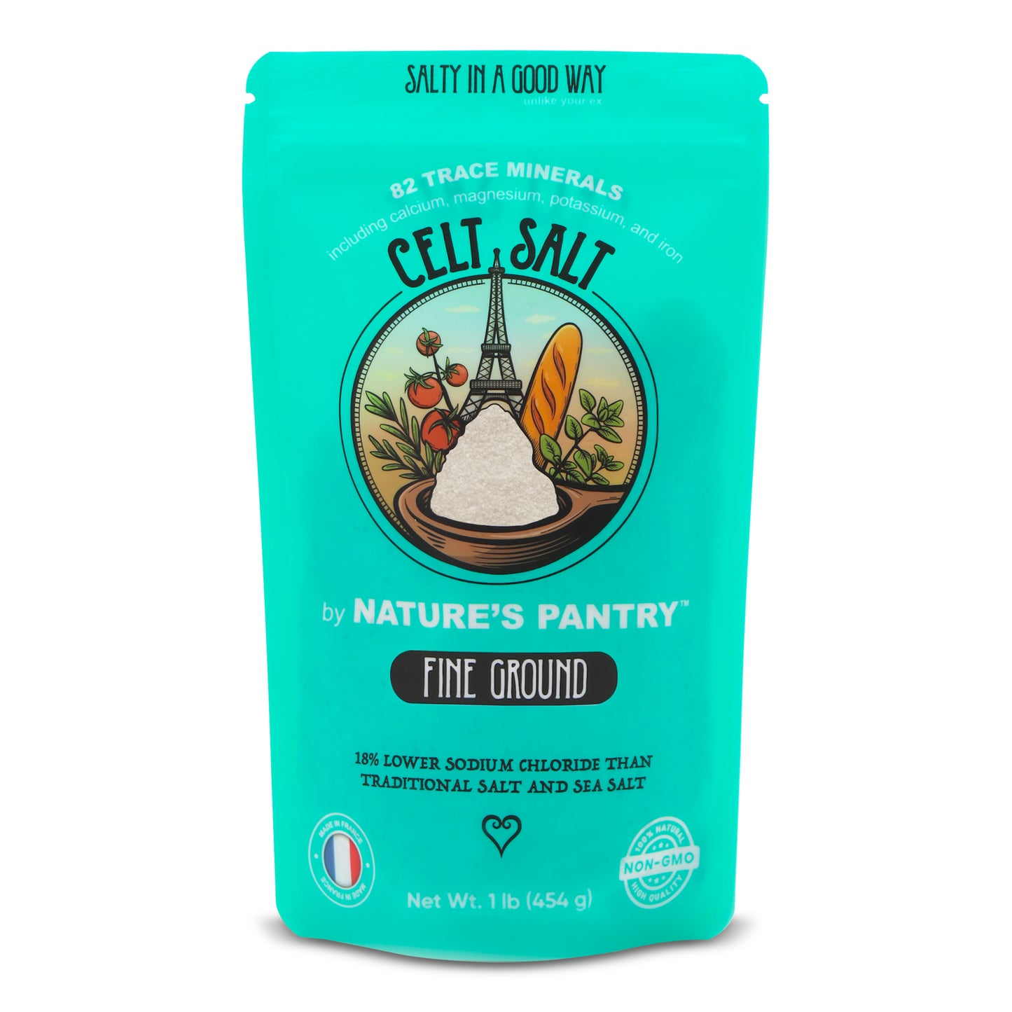 Celtic Salt- Fine Ground  Resealable Bag, Organic, 82 minerals, Celt Salt By Nature's Pantry (available in 1/2 lb and 1 lb)