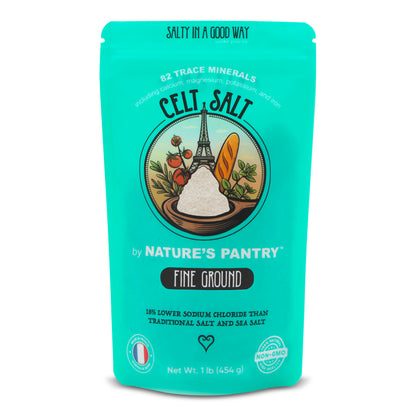 Celtic Salt- Fine Ground  Resealable Bag, Organic, 82 minerals, Celt Salt By Nature's Pantry (available in 1/2 lb and 1 lb)